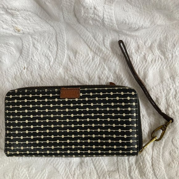 FOSSIL Key Print ZIP AROUND WRISTLET WALLET - Picture 1 of 8